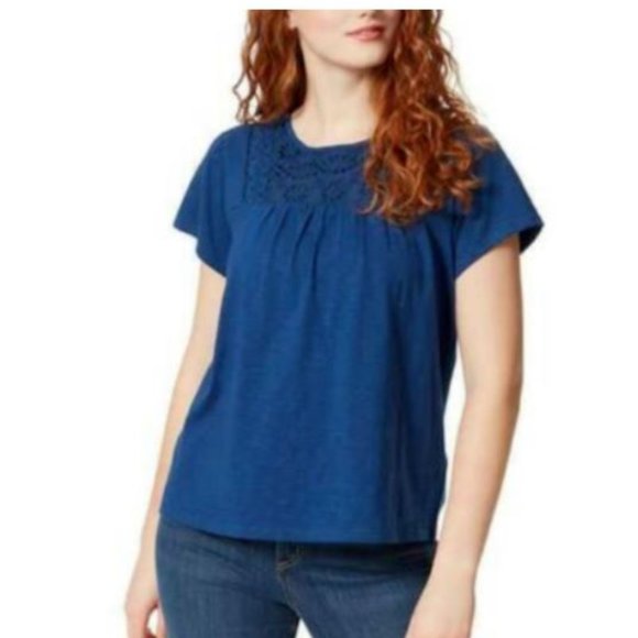 New! Ella Moss Women's Short Sleeve Embroider Soft Eyelet Shirt, Estate Blue XL - Picture 1 of 1